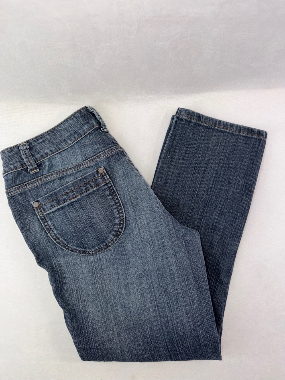 DKNY Cropped Women’s Studded Pocket Denim Blue Straight Leg Jeans